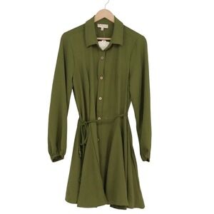 Indulge In Style Olive Green Button Down Mini Dress XL Long Sleeve Belted New